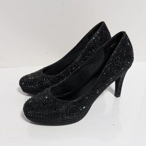 Silver Slipper Women Studded Black Pumps Heels Shoes